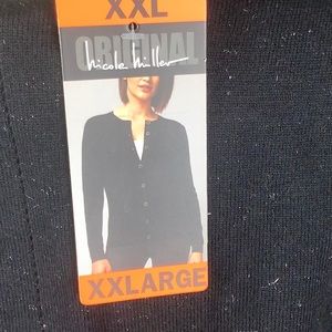 Nicole Miller NWT black button up cardigan with metallic thread. Size XXL